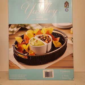 🍽 Rustic Chic! Woven Dark Rattan Chip & Dip Serving Bowl Set